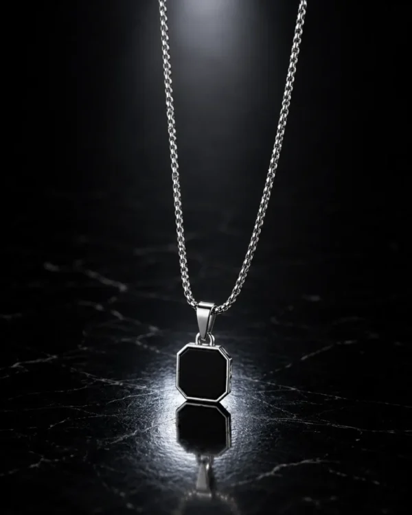 KEVNA Onyx Signet Pendant Necklace | Stainless Steel Necklace for Men