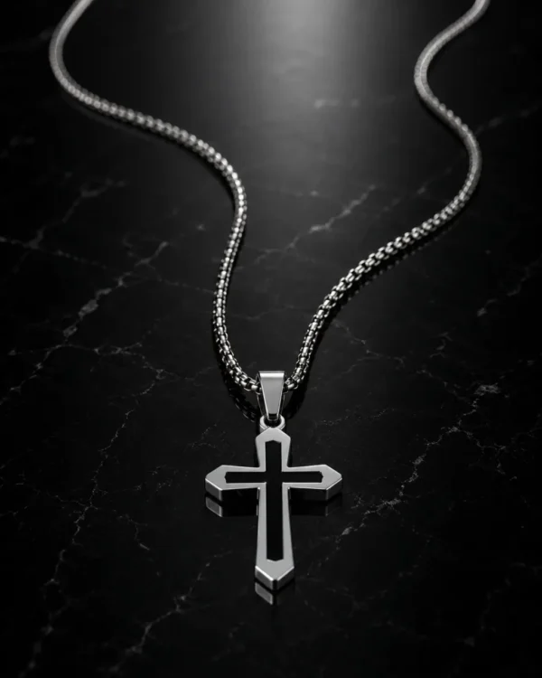 KEVNA Faith Cross Pendant Necklace | Stainless Steel Cross Necklace for Men