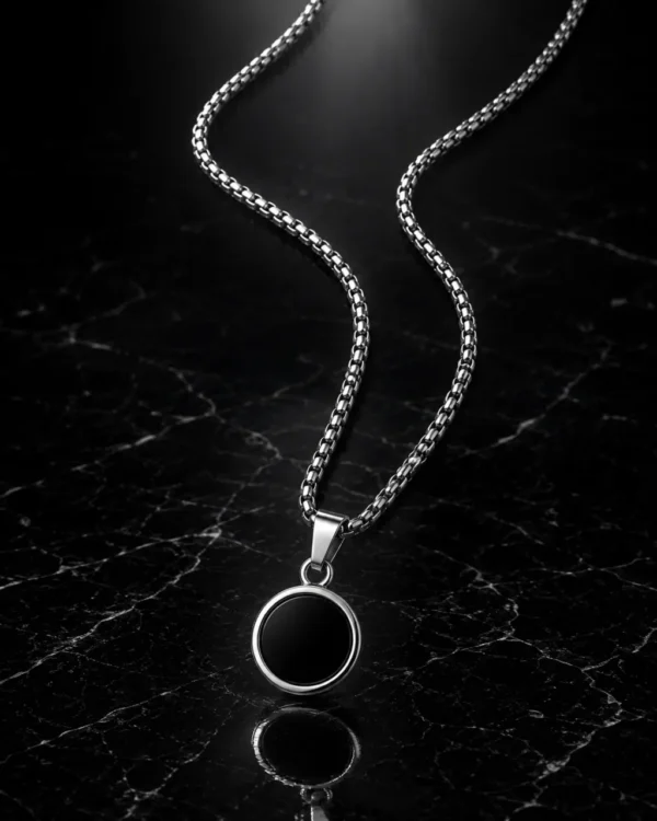 KEVNA Eclipse Pendant Necklace | Black Stainless Steel Pendant for Men
