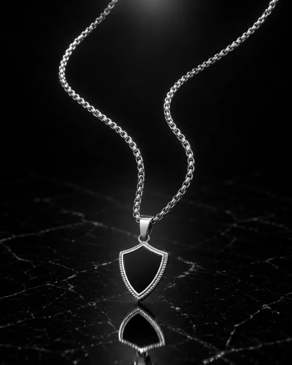 KEVNA Sentinel Pendant Necklace | Stainless Steel Shield Pendant for Men