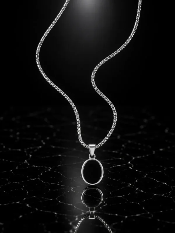KEVNA Obsidian Pendant Necklace | Black Oval Pendant for Men