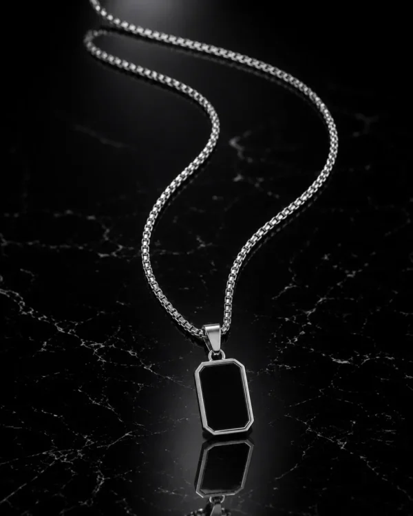 KEVNA Noir Pendant Necklace | Black Rectangle Pendant for Men
