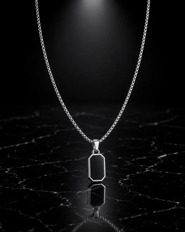 KEVNA Eclipse Tag Pendant Necklace | Black Geometric Pendant for Men