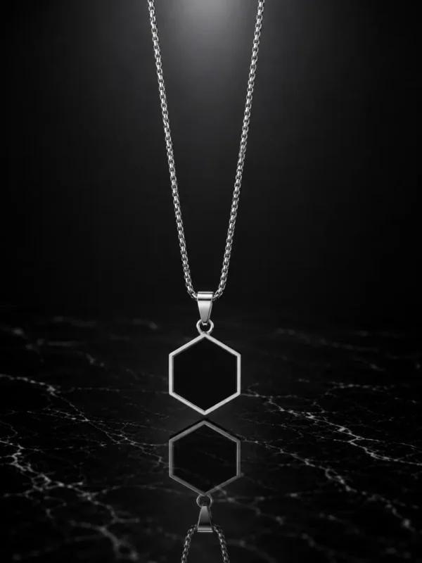 KEVNA Hex Noir Pendant Necklace | Black Hexagon Pendant for Men  SEO Meta Description